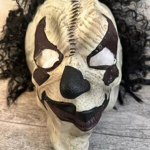 Halloween Mask Scary Clown Latex Adult Costume White Black Hair Full Head Crazy